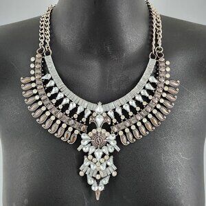 Silver Bib Plastron Necklace